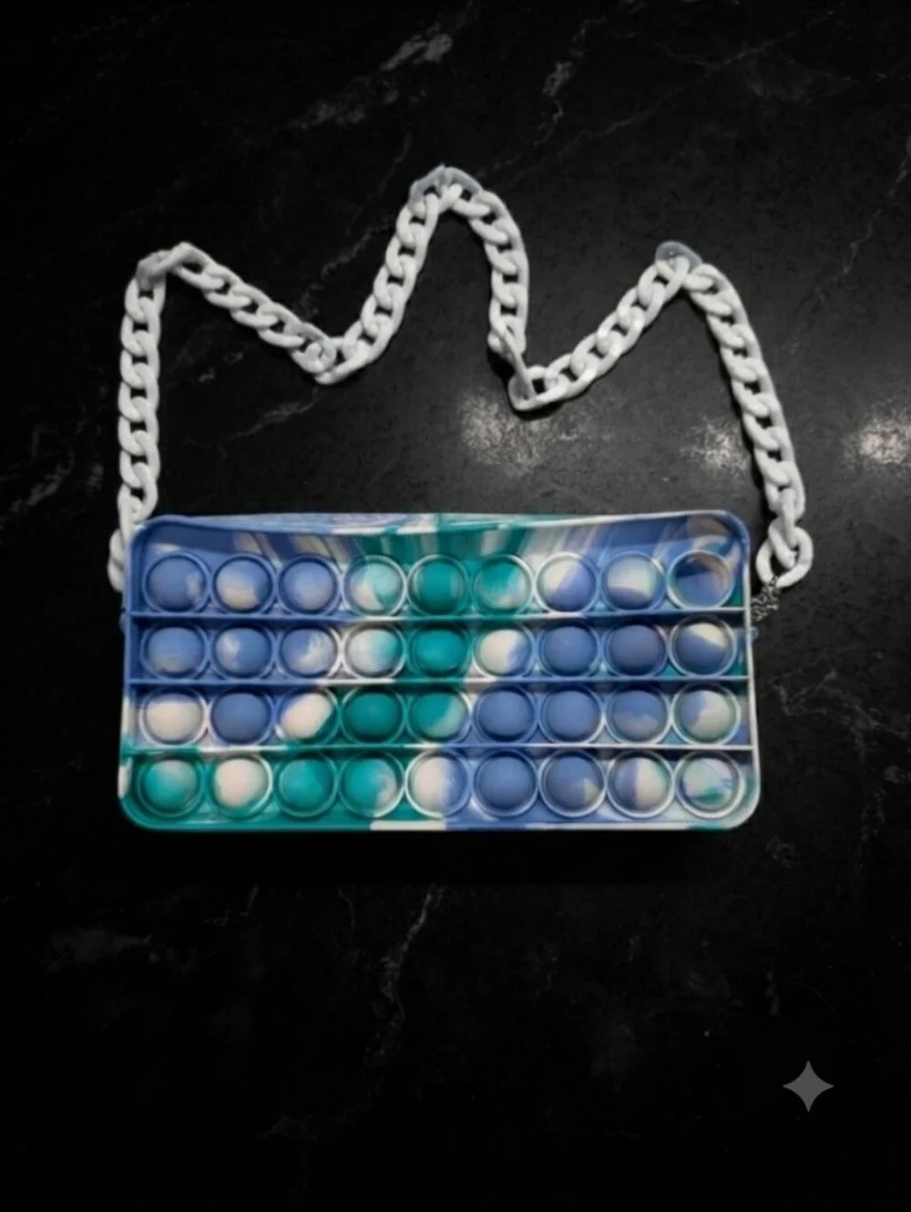 Kids' Pop-It Bubble Crossbody Bag in Blue & Teal with White Chain